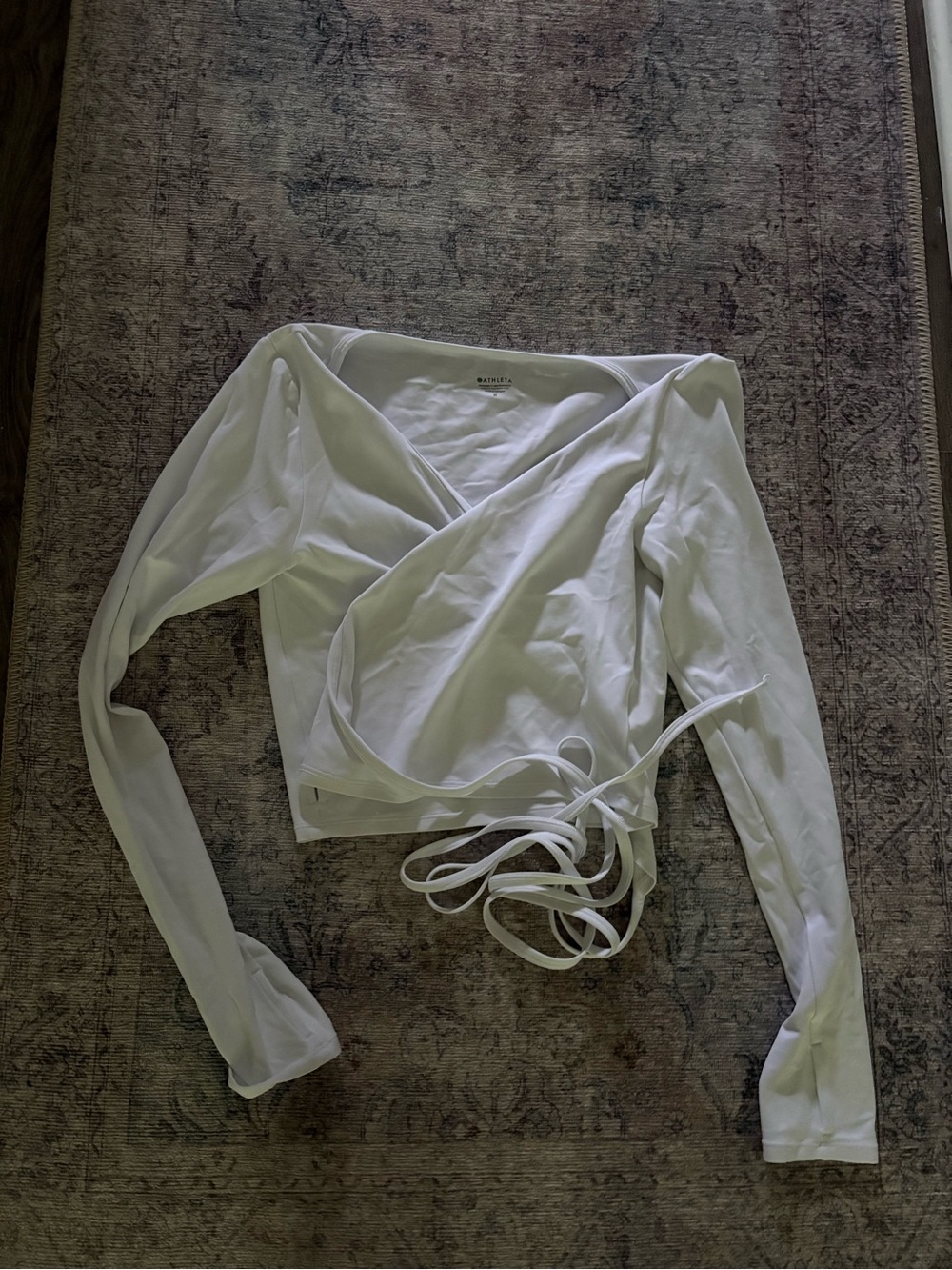 Athleta White Wrap-Front Long Sleeve Crop Top